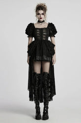 Black Square Collar Short Puff Sleeves Multi-Layered Women's Gothic Lolita High/Low Prom Dress